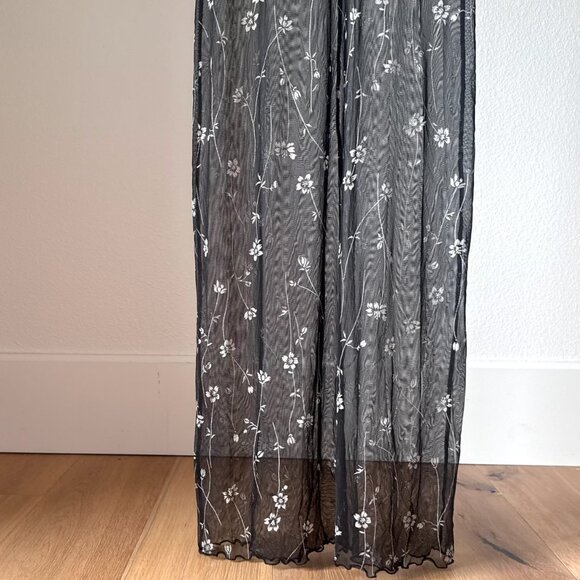 Sheer Floral Mesh Maxi Dress – Black White Overlay – XS/S – Y2K Grunge Layering - Picture 7 of 11